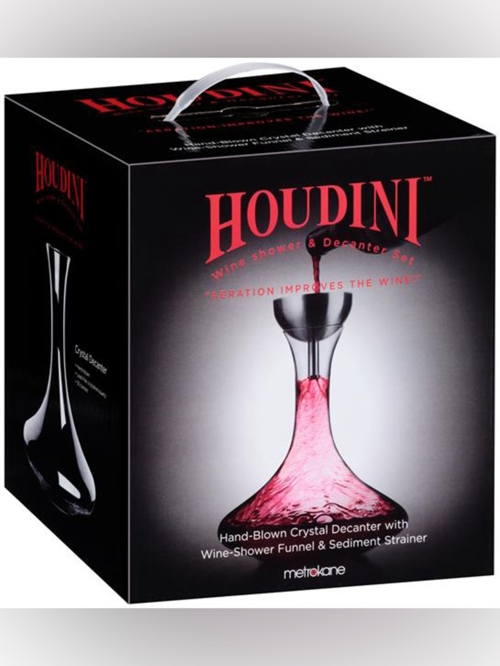 Houdini Metrokane Wine Shower Funnel & Sediment Strainer Decanter Set Box